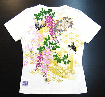 レディース和柄半袖Tシャツ 藤桜牡丹刺繍
